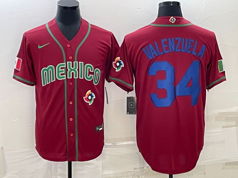 Men 2023 World Cub Mexico #34 Valenzuela Red Nike MLB Jersey19->more jerseys->MLB Jersey